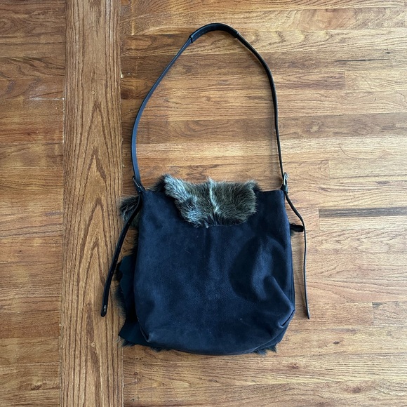Henry Beguelin Designer Suede Leather Real Fur Crossbody Bag Western Italian - Picture 9 of 13